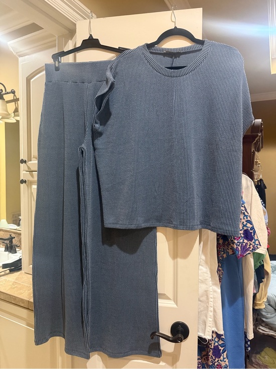 Zenana Dresses & Skirts - Zenana Outfitters Ribbed Maxi Skirt Set in Dusty Blue